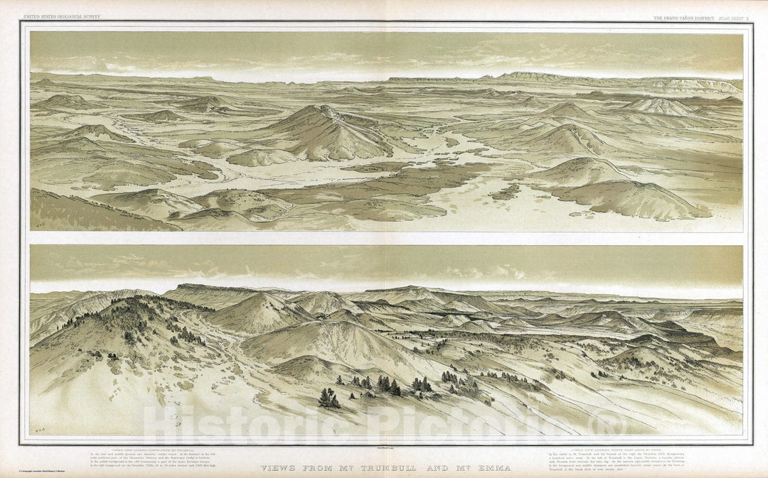 Historic Map : Geologic Atlas - 1882 Views from Mt. Trumbull and Mt. Emma. - Vintage Wall Art