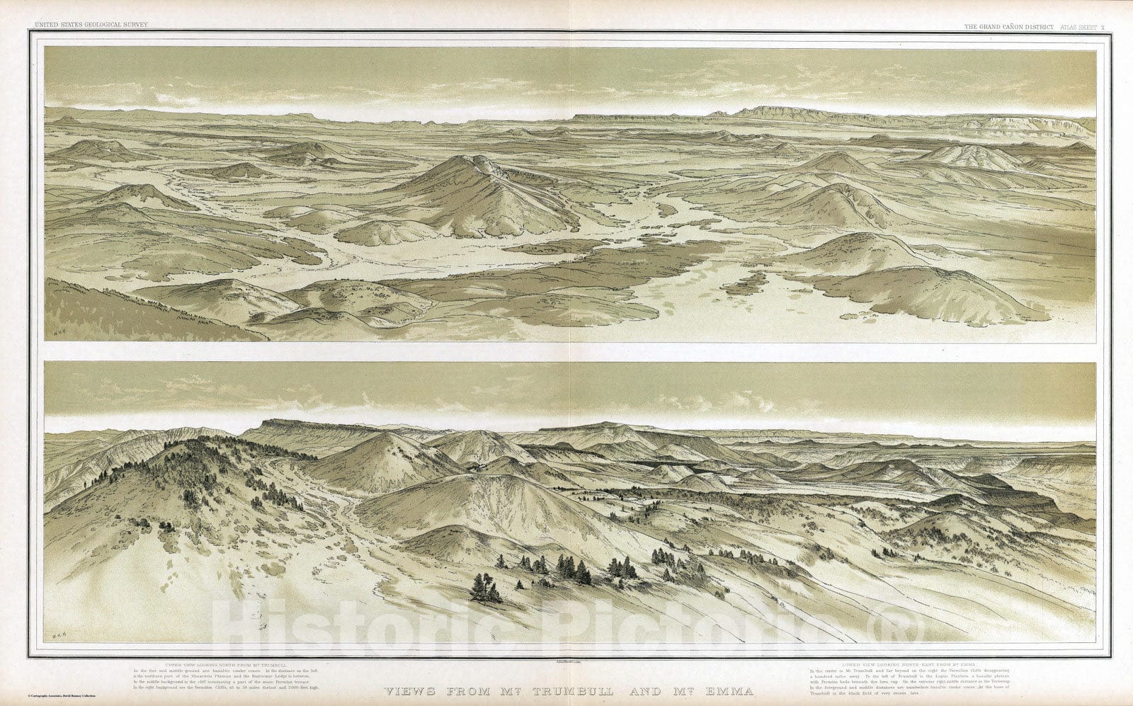 Historic Map : Geologic Atlas - 1882 Views from Mt. Trumbull and Mt. Emma. - Vintage Wall Art