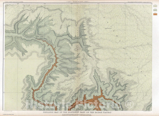 Historic Map : Geologic Atlas - 1882 Geologic Map Of The Southern Part Of The Kaibab Plateau. [Part I. North-Western Sheet.] - Vintage Wall Art