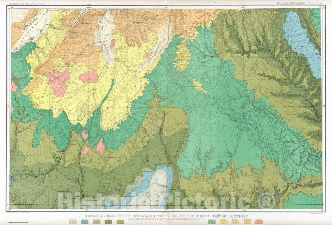 Historic Map : Geologic Atlas - 1882 Geologic Map Of The Mesozoic Terraces Of The Grand Canon District. - Vintage Wall Art