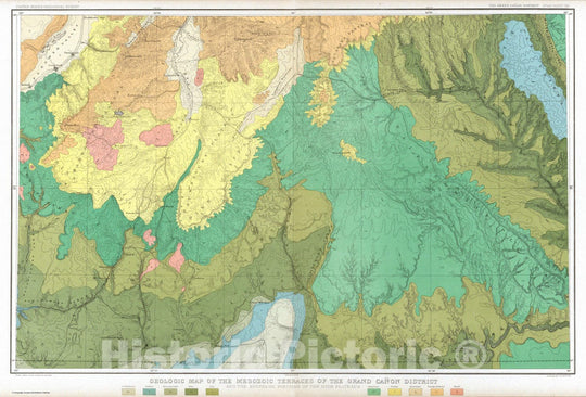 Historic Map : Geologic Atlas - 1882 Geologic Map Of The Mesozoic Terraces Of The Grand Canon District. - Vintage Wall Art