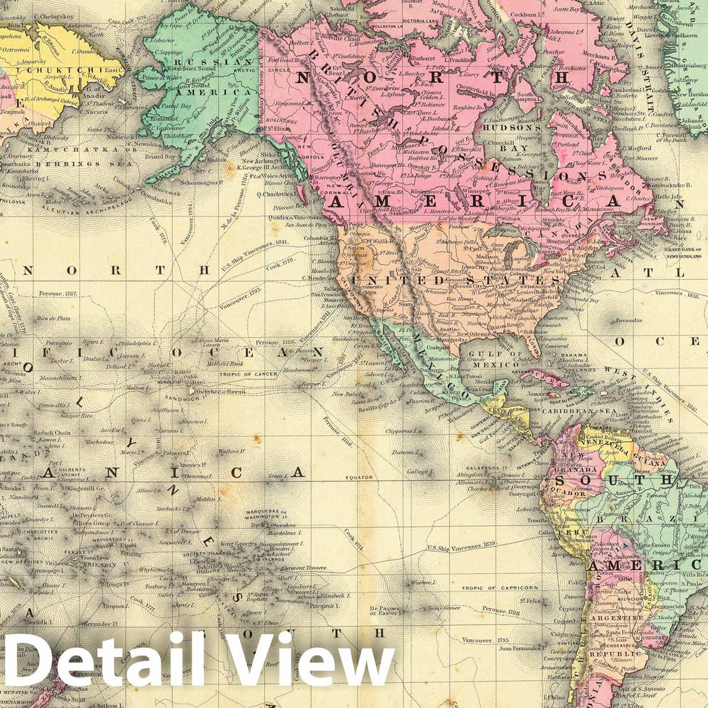 Historic Map : 1856 Colton's Map Of The World On Mercator's Projection. - Vintage Wall Art