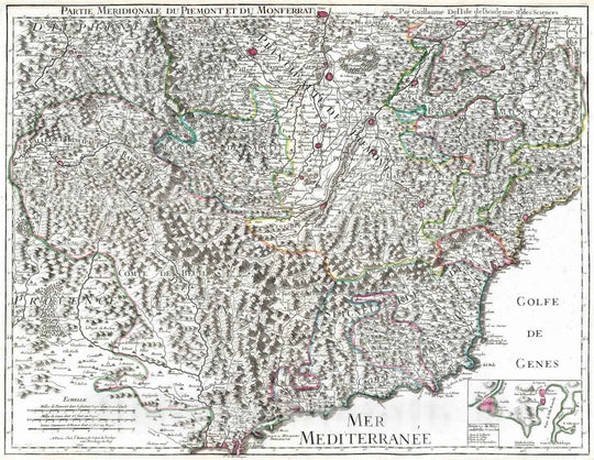 Historic Map : France; Italy , Nice France, 1707 Piemont, Monferrat meridionale. , Vintage Wall Art