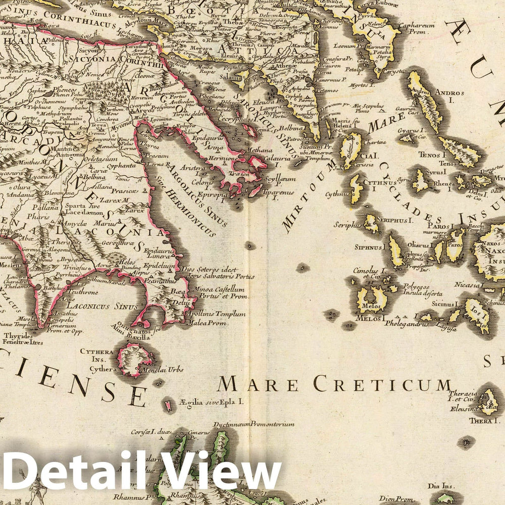 Historic Map : Greece; Turkey, Balkan Peninsula 1707 Graeciae pars Meridionalis. , Vintage Wall Art