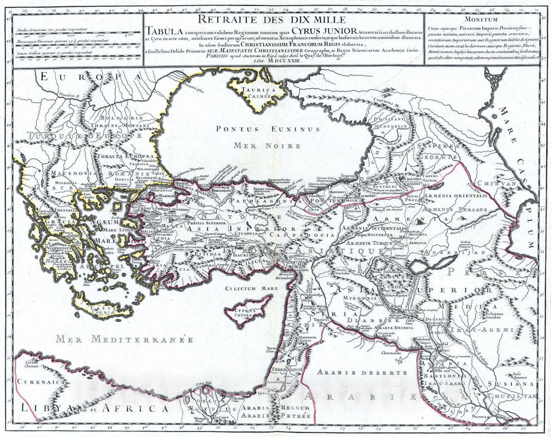 Historic Map : Iran; Turkey, , Eastern Hemisphere 1723 Retraite des Dix Mille Tabula. , Vintage Wall Art