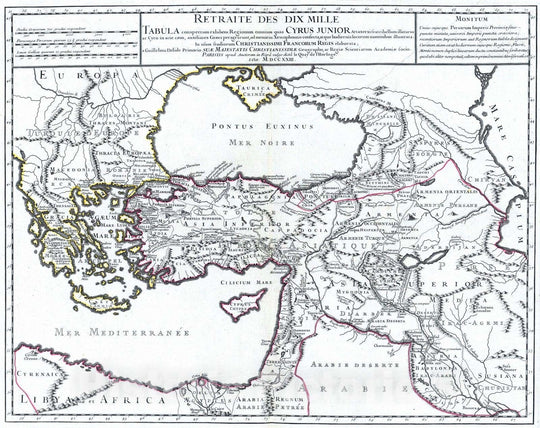 Historic Map : Iran; Turkey, , Eastern Hemisphere 1723 Retraite des Dix Mille Tabula. , Vintage Wall Art