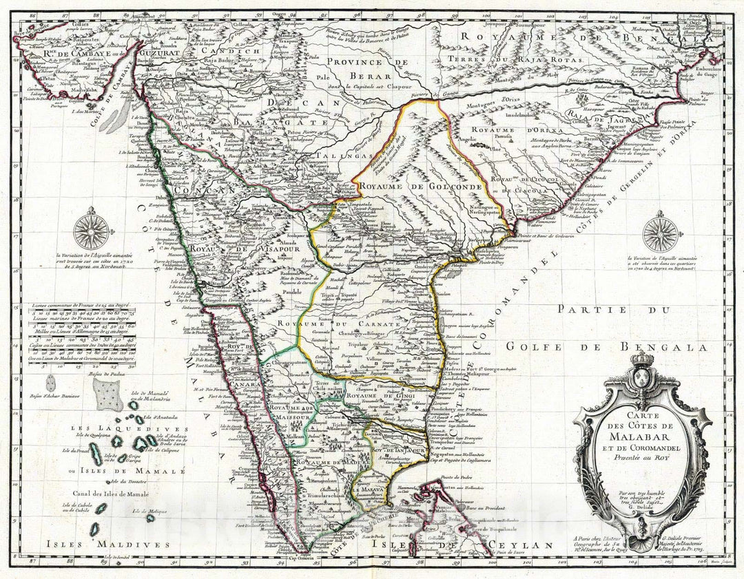 Historic Map : Bangladesh; India, , Asia 1723 Malabar, Coromandel, costes. , Vintage Wall Art