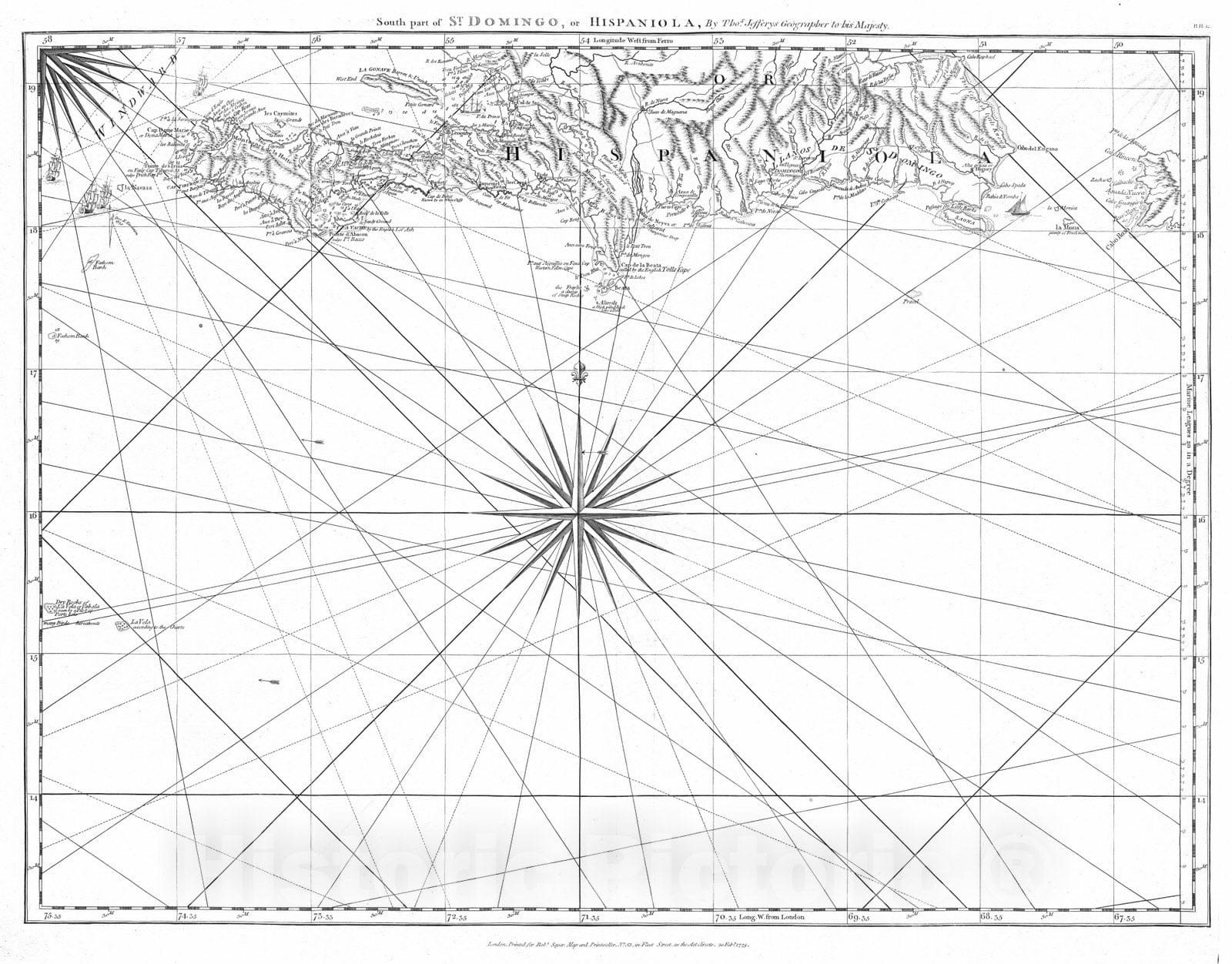 Historic Map : 1775 South part of St. Domingo, or Hispaniola. - Vintage Wall Art