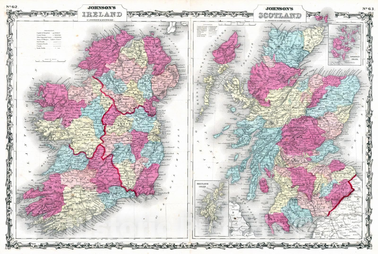 Historic Map : 1860 Ireland, Scotland. - Vintage Wall Art