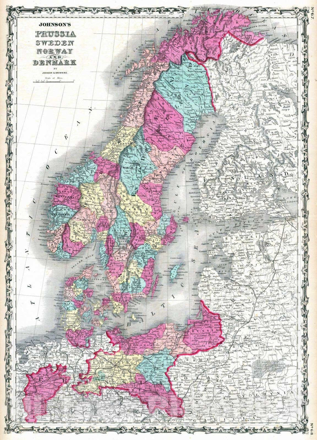 Historic Wall Map : 1860 Prussia Sweden Norway And Denmark. - Vintage Wall Art