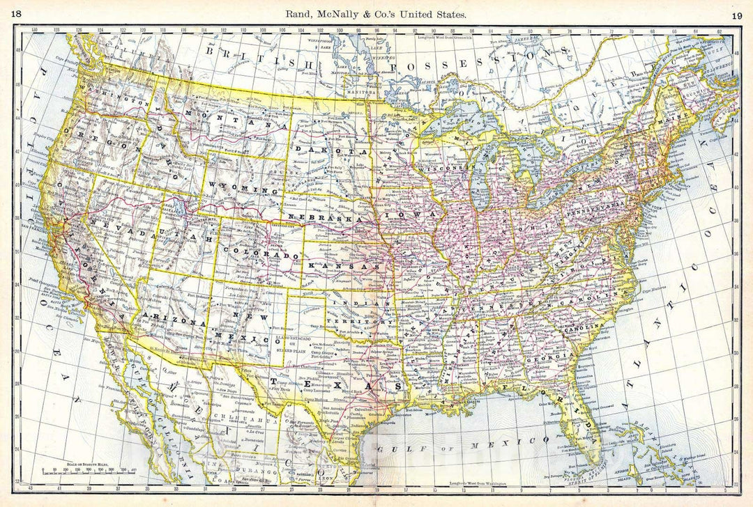 Historic Map : National Atlas - 1879 United States. - Vintage Wall Art