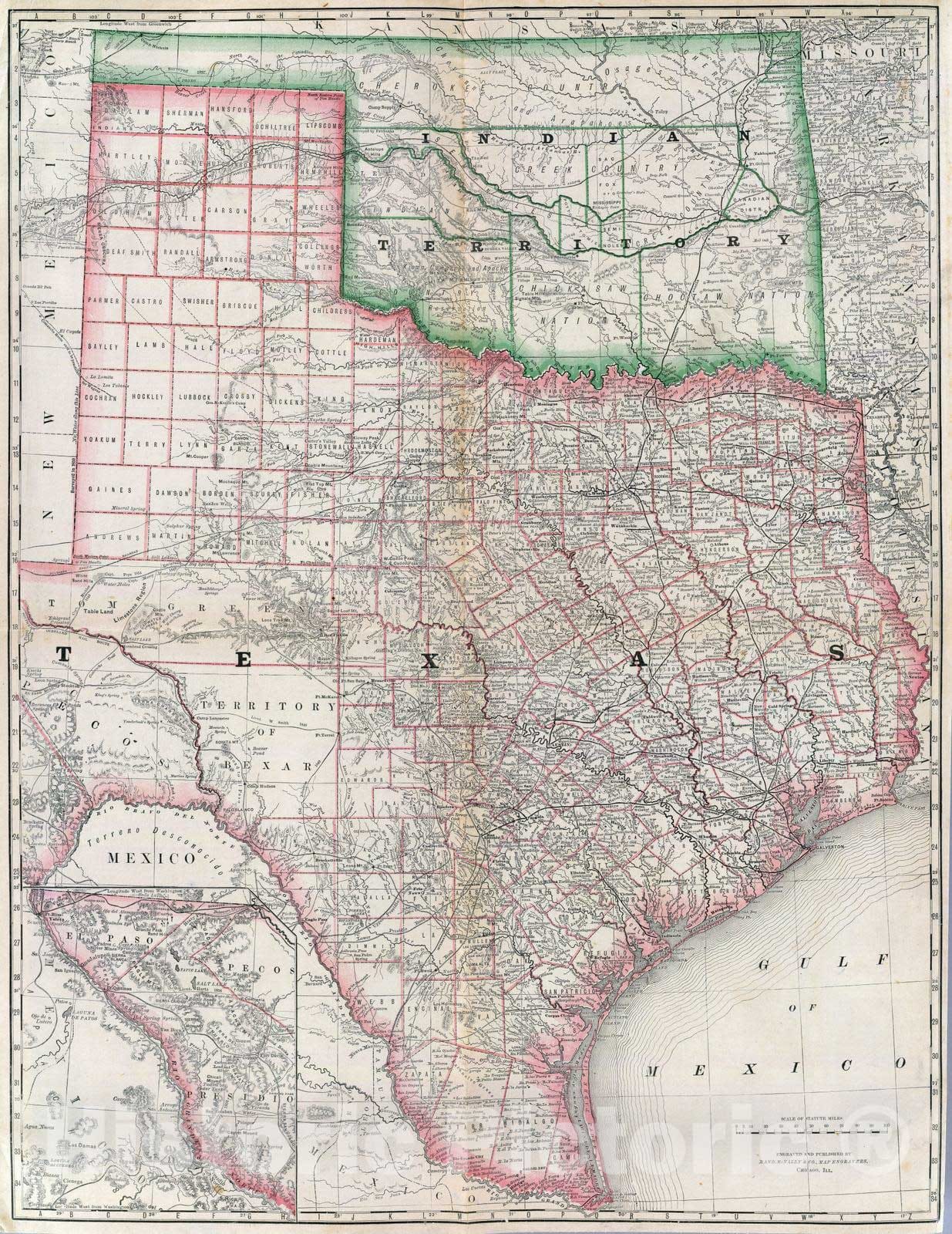 Historic Map : National Atlas - 1879 (Texas and Indian Territory) - Vintage Wall Art