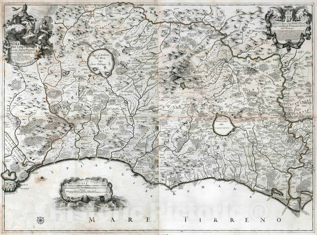 Historic Map : Italy, , Europe 1696 Composite map: Patrimonio di S. Pietro, olim Tuscia Suburbicaria, sheets 124-127 , Vintage Wall Art