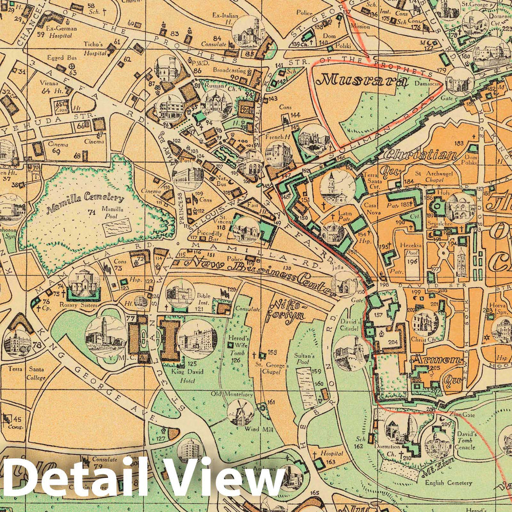 Historic Map : 1942 Jerusalem. F. T. Treitel. Printed and published by: The Commercial Press - Vintage Wall Art