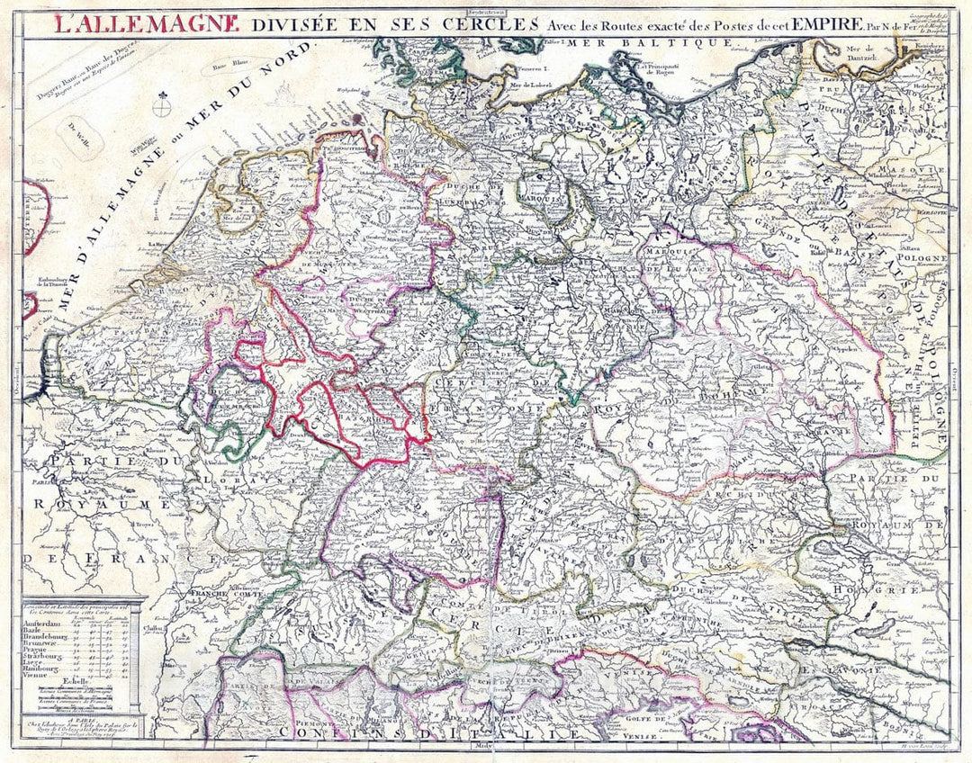 Historic Wall Map : Germany, 1705 L'Allemagne , Vintage Wall Art