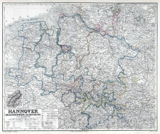 Historic Map : Germany, 1879 Hannover, Brunswick, Oldenburg and Hansestaedte, Germany. , Vintage Wall Art