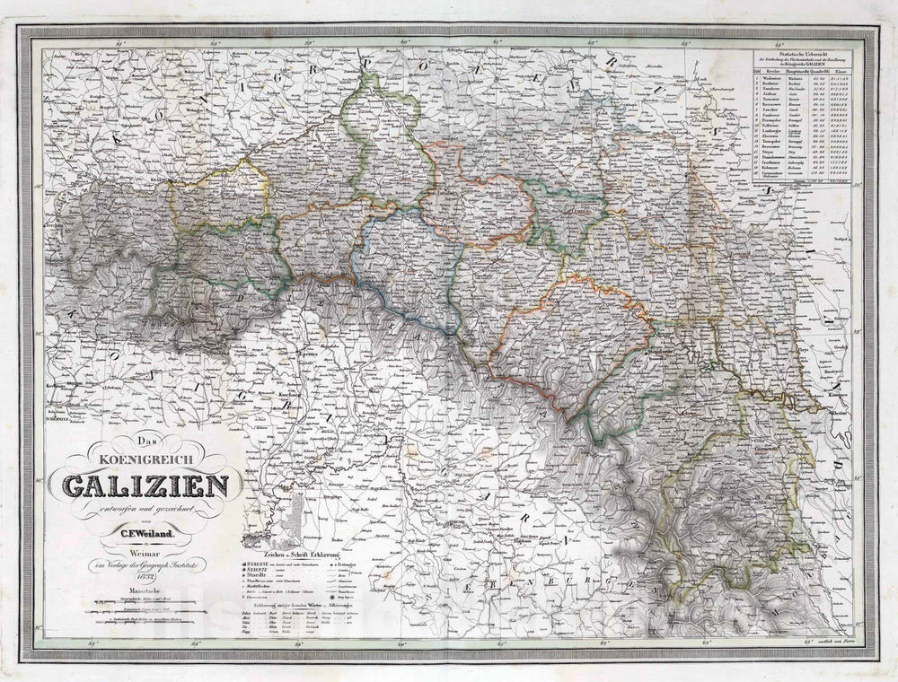 Historic Map : Galicia (Eastern Europe) 1832 Das Koenigreich Galizien. Kingdom of Galicia, Eastern Europe. , Vintage Wall Art