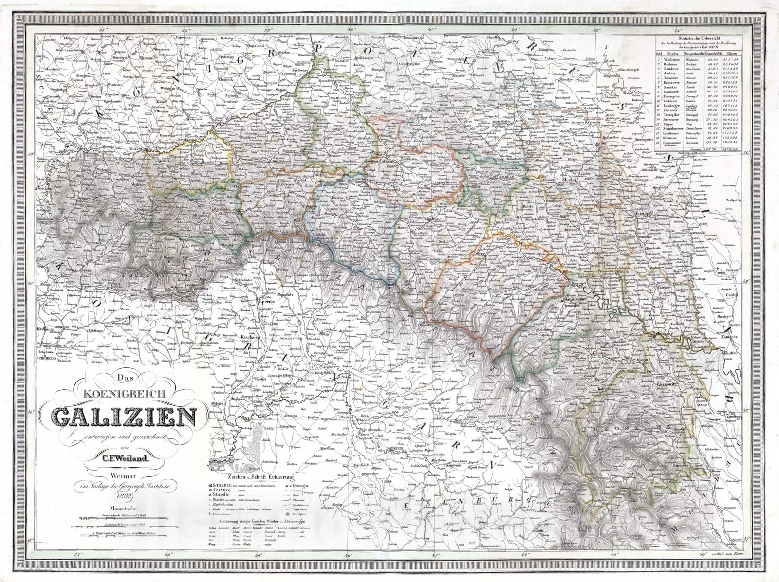 Historic Map : Galicia (Eastern Europe) 1832 Das Koenigreich Galizien. Kingdom of Galicia, Eastern Europe. , Vintage Wall Art