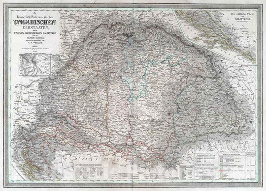 Historic Map : 1836 Imperial Austrian hereditary dominions of the Hungarian: Hungary, Transylvania, Dalmatia, and the Military frontier. - Vintage Wall Art