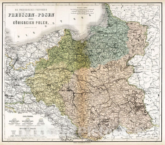 Historic Map : 1886 Prussia and Posen (former provinces), Poland, Belarus, Kaliningrad. - Vintage Wall Art