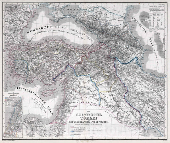 Historic Map : 1875 Turkey in Asia, Syria, Lebanon, Iraq, Iran, Azerbaijan, Armenia, Georgia. - Vintage Wall Art