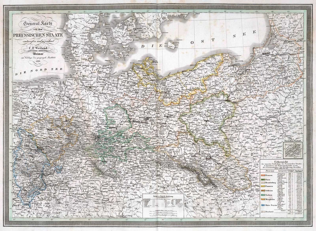 Historic Map : Germany, 1839 Prussischen Staate. Prussia. , Vintage Wall Art