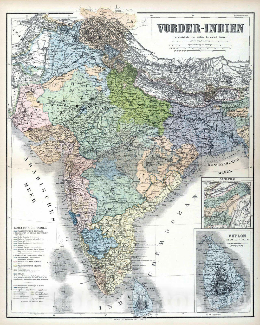 Historic Map : 1886 India. Sri Lanka. - Vintage Wall Art