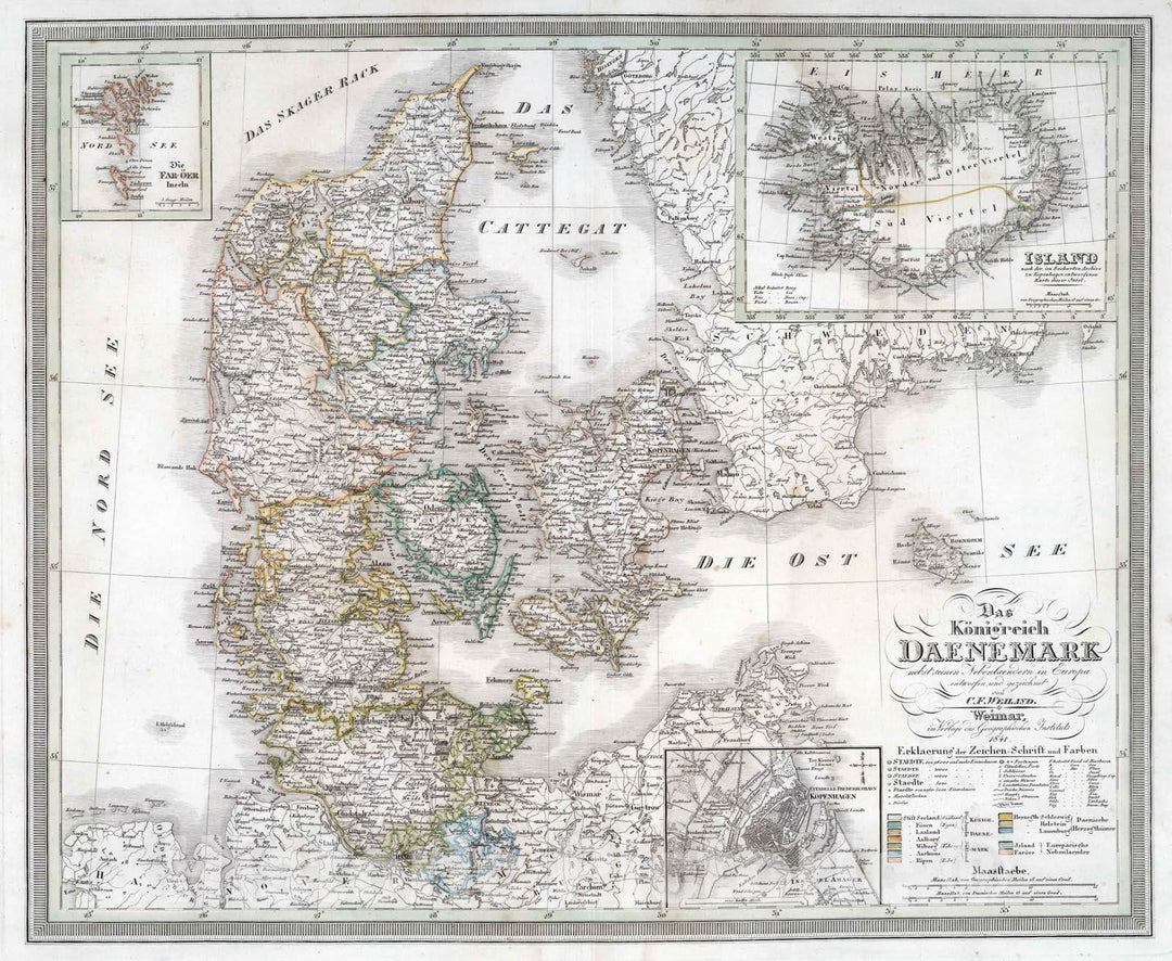 Historic Map : 1841 Kingdom of Denmark. Iceland. - Vintage Wall Art