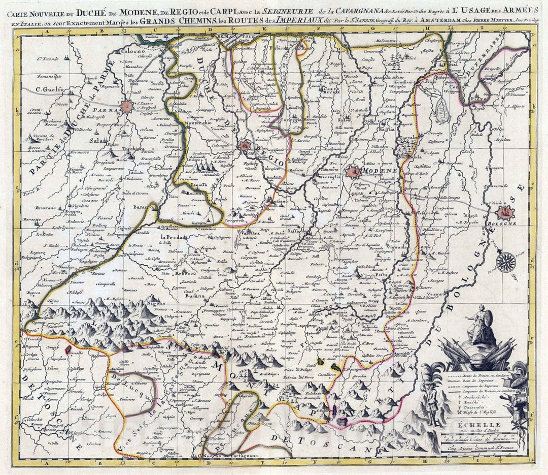 Historic Map : Duchy of Modena and Reggio (Italy) 1708 Carte Nouvelle du Duche de Modene de Regio et de Carpi. , Vintage Wall Art