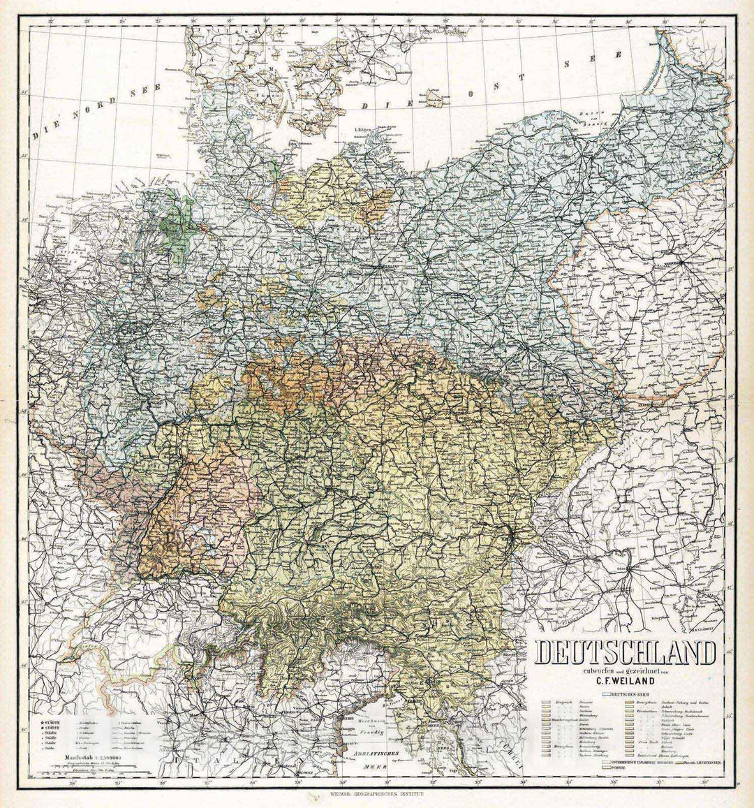 Historic Map : 1886 Germany. - Vintage Wall Art