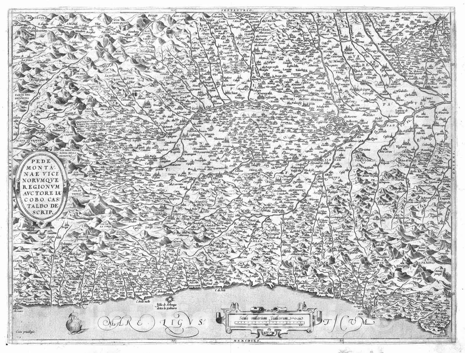 Historic Map : Italy, Piedmont, Italy 1570 (34) Pedemontanae. , Vintage Wall Art