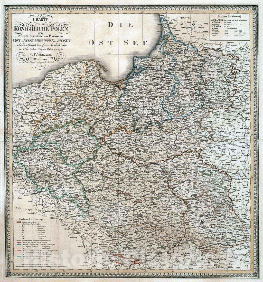 Historic Map - World Atlas - 1820 XXXVII. Kingdoms of Poland East and West Prussia and Posen. - Vintage Wall Art