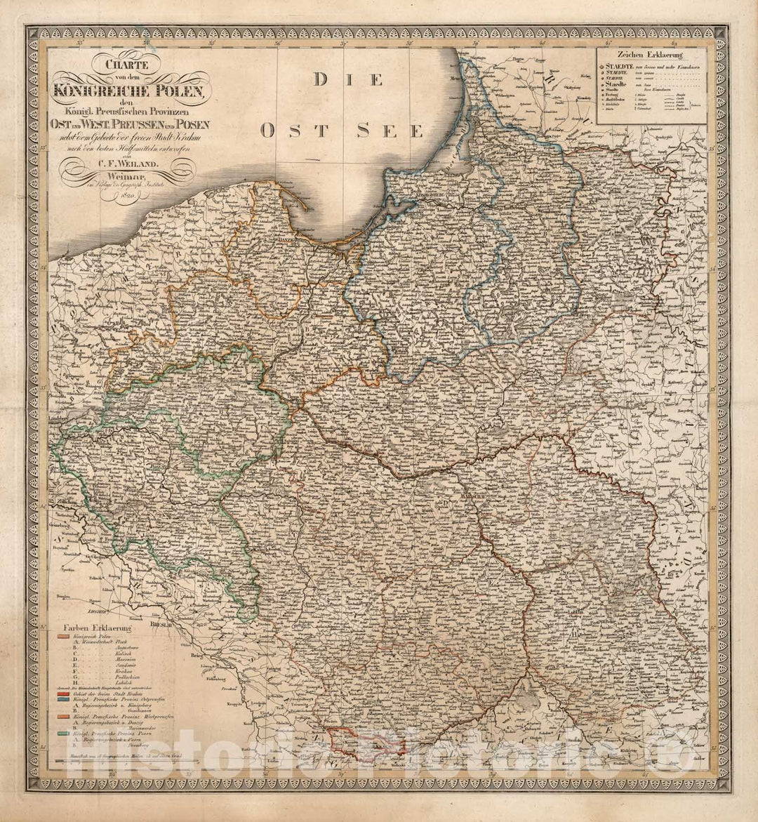 Historic Map - World Atlas - 1820 XXXVII. Kingdoms of Poland East and West Prussia and Posen. - Vintage Wall Art