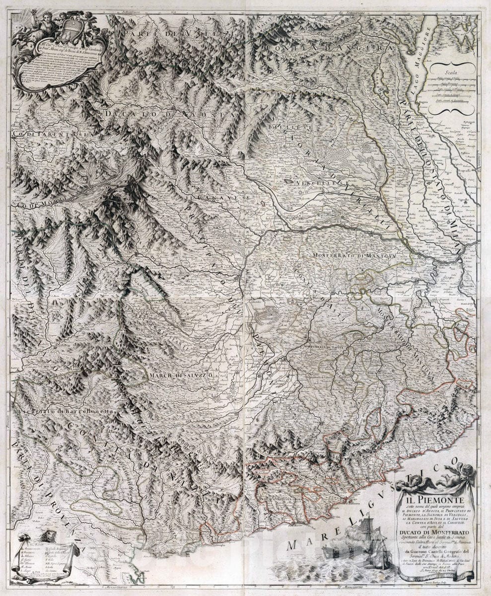 Historic Map : Italy, , Europe 1691 Composite map: Il Piemonte sotto nome del quale vengono , Vintage Wall Art