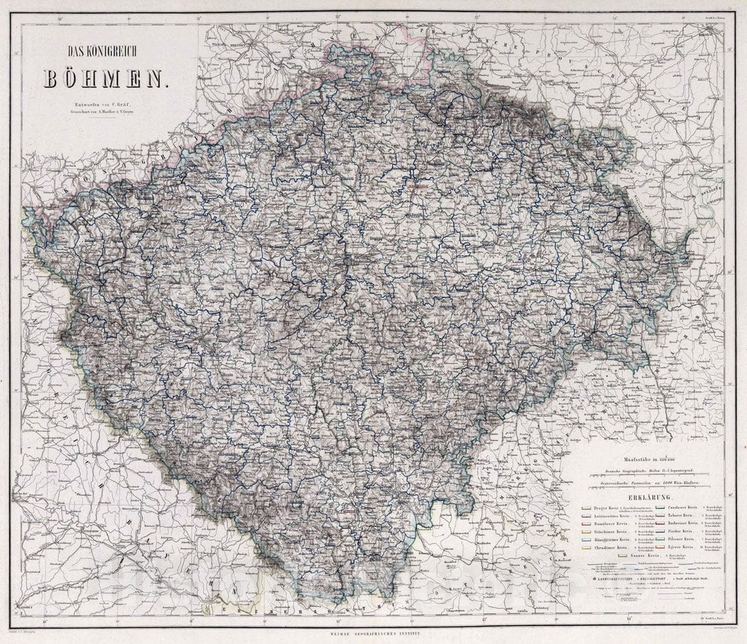 Historic Map : 1879 Kingdom of Bohemia, Czech Republic. - Vintage Wall Art