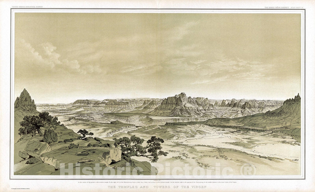 Historic Map : Geologic Atlas - 1882 The Temples and Towers of the Virgen. - Vintage Wall Art