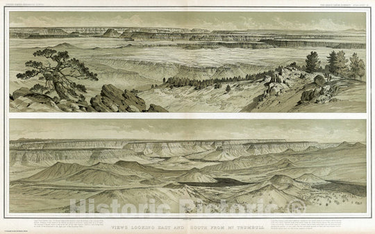 Historic Map : Geologic Atlas - 1882 Views looking east and south from Mt. Trumbull. - Vintage Wall Art