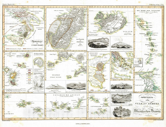 Historic Wall Map : 1839 Specialia vom Vulkan Gurtel des Atlantischen Oceans. - Vintage Wall Art