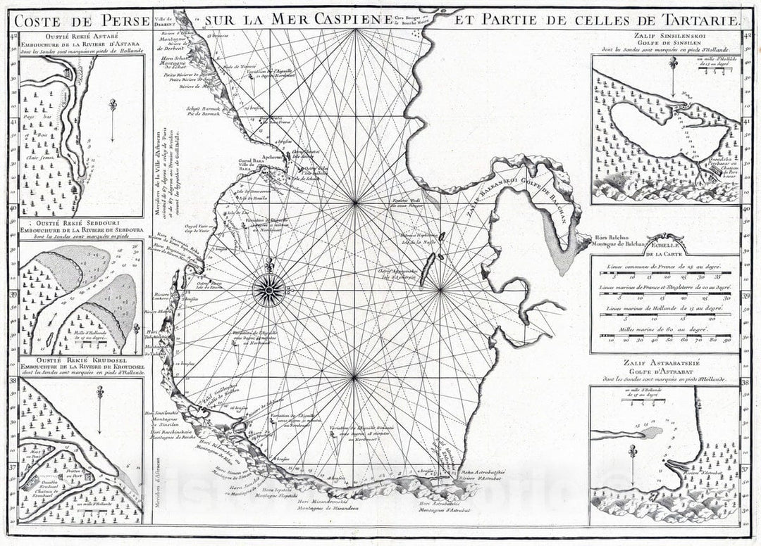 Historic Map : Caspian Sea, Asia 1721 Mer Caspiene, carte marine, coste de Perse , Vintage Wall Art