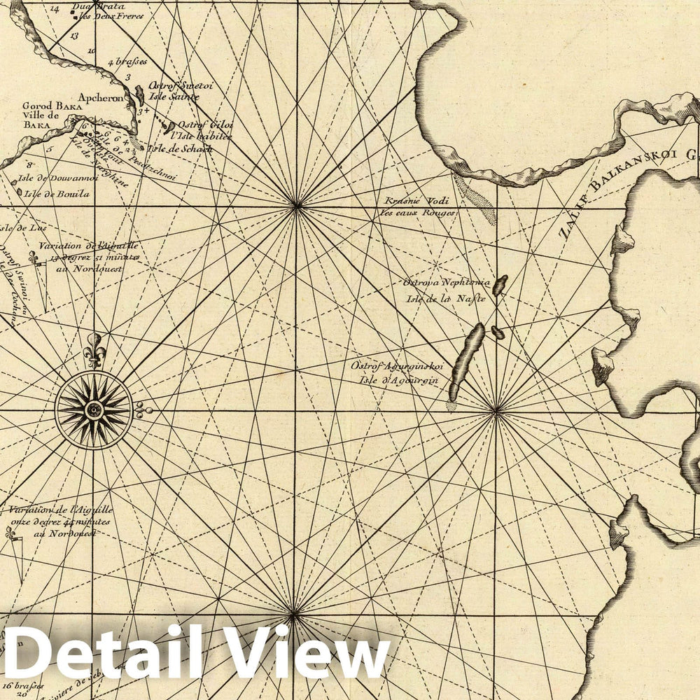 Historic Map : Caspian Sea, Asia 1721 Mer Caspiene, carte marine, coste de Perse , Vintage Wall Art