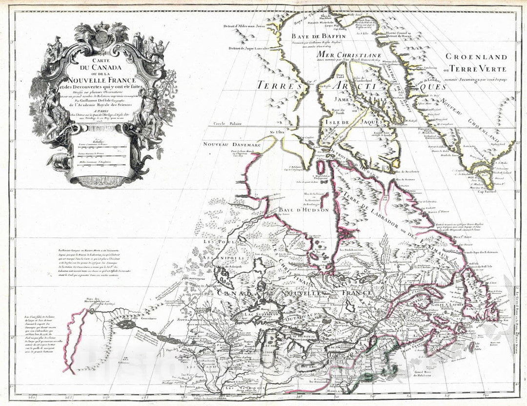 Historic Map : Canada; United States, , North America 1708 Canada, Nouvelle France. , Vintage Wall Art