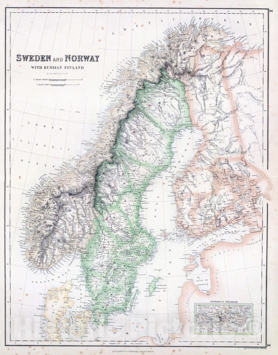 Historic Map : 1872 Sweden and Norway with Russian Finland. - Vintage Wall Art