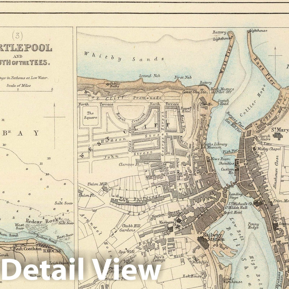 Historic Map : 1872 Ports & Harbours on the East Coast of England. - Vintage Wall Art