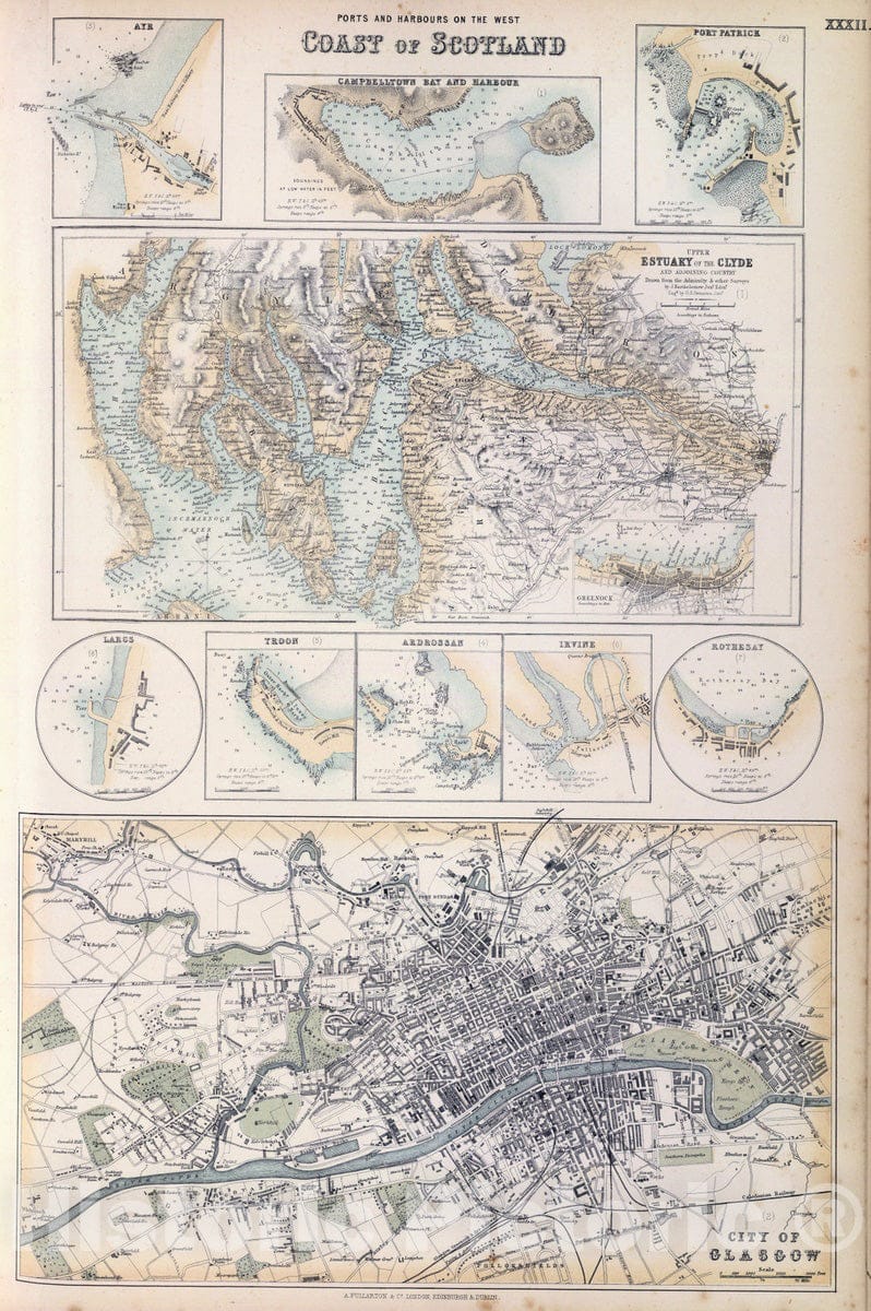 Historic Map : 1872 Ports And Harbours On The West Coast of Scotland. - Vintage Wall Art