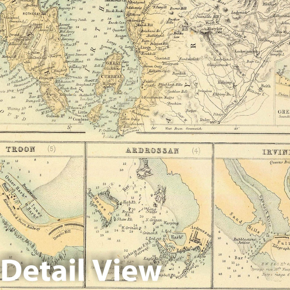 Historic Map : 1872 Ports And Harbours On The West Coast of Scotland. - Vintage Wall Art