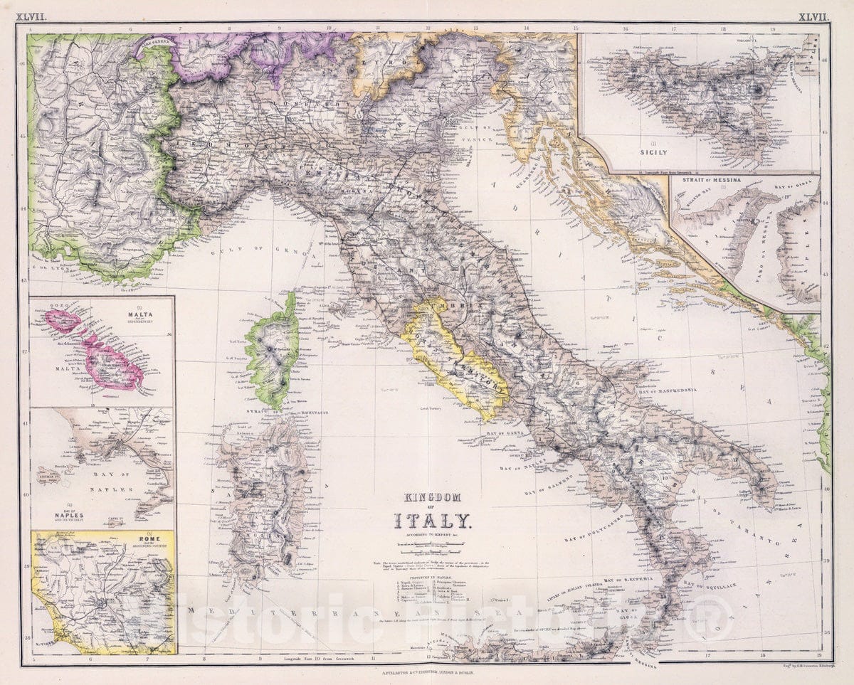 Historic Map : 1872 Kingdom of Italy. - Vintage Wall Art