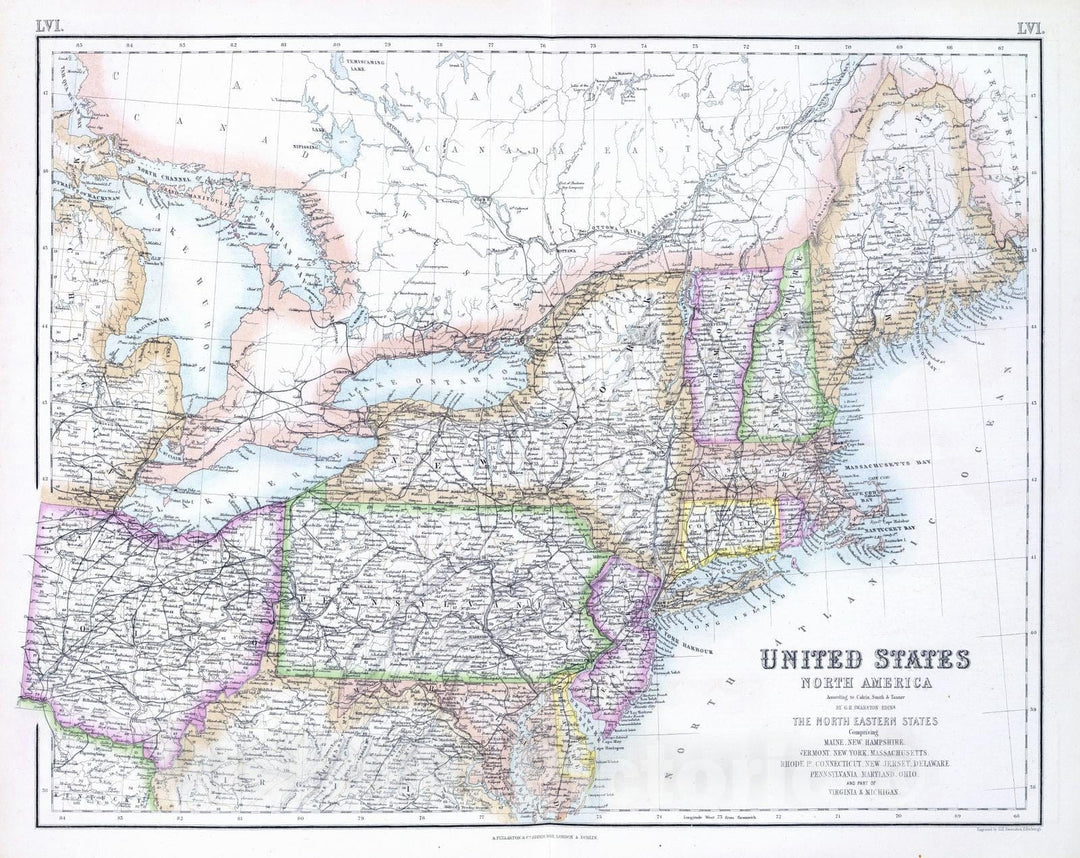 Historic Map : 1872 United States, North Eastern States. - Vintage Wall Art