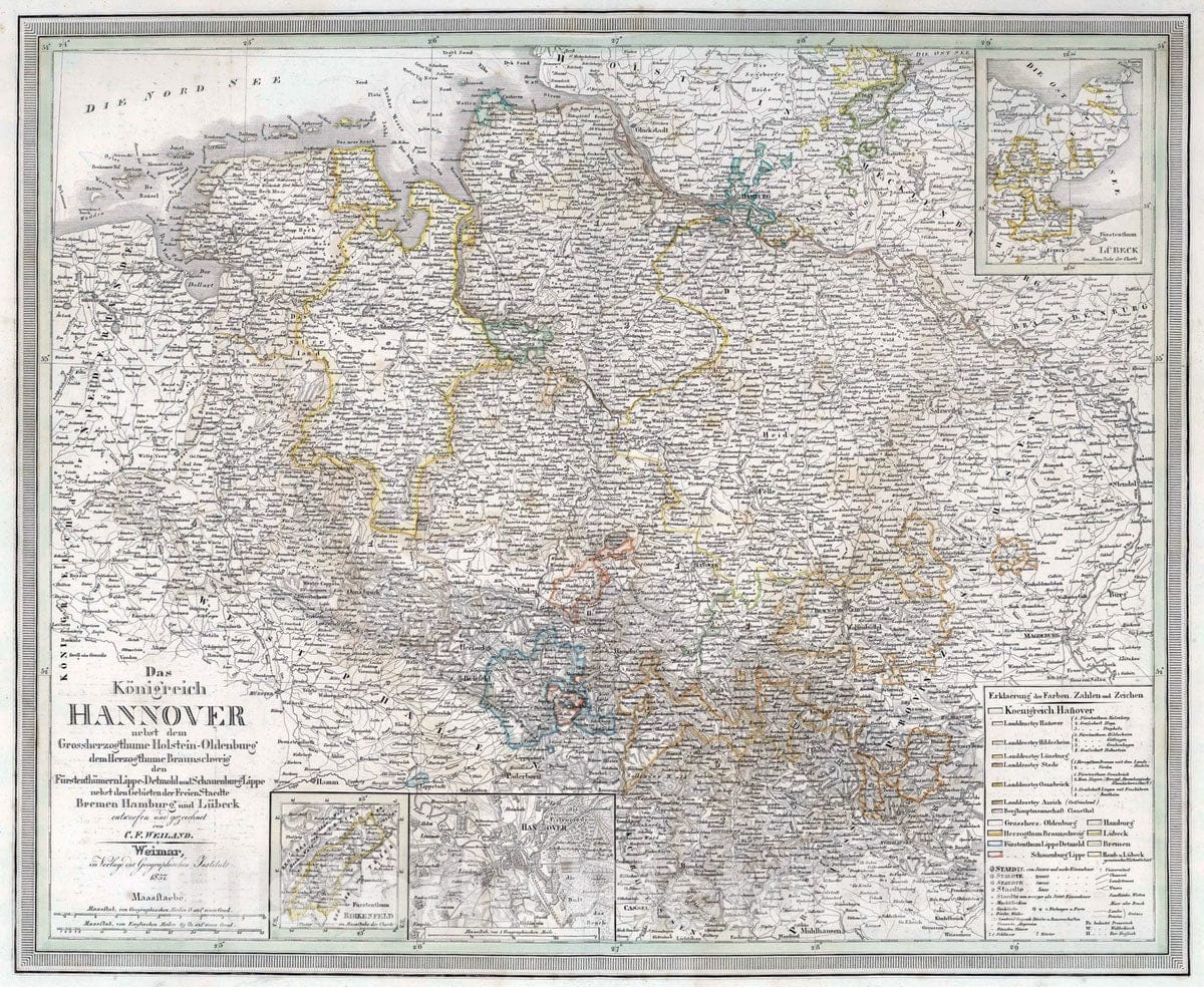 Historic Map : 1837 Koengreich Hannover. Kingdom of Hannover, Germany. - Vintage Wall Art