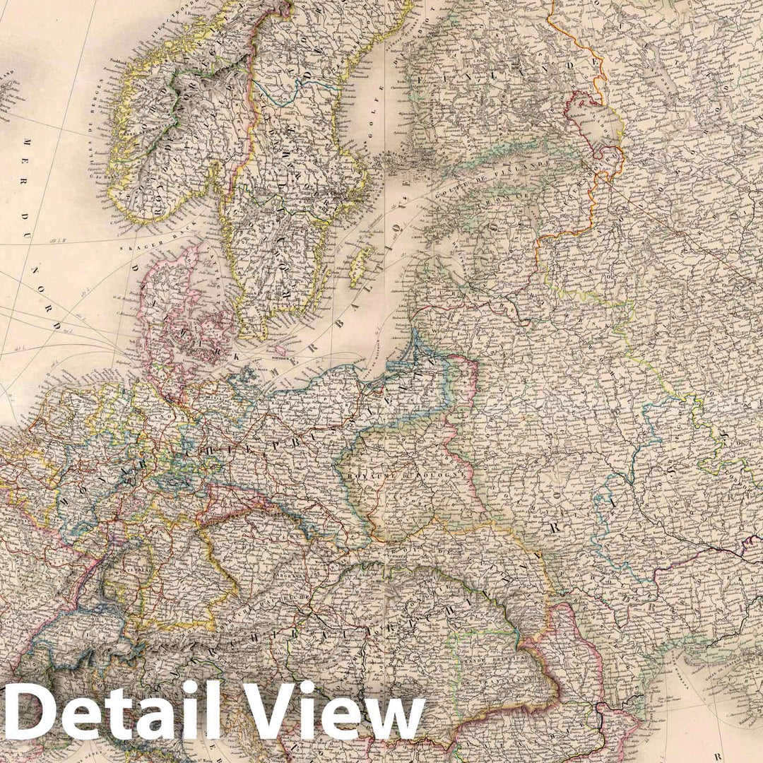 Historic Map : Turkey, , Europe 1853 Composite Map: Carte Physique and Politique de l'Europe. , Vintage Wall Art