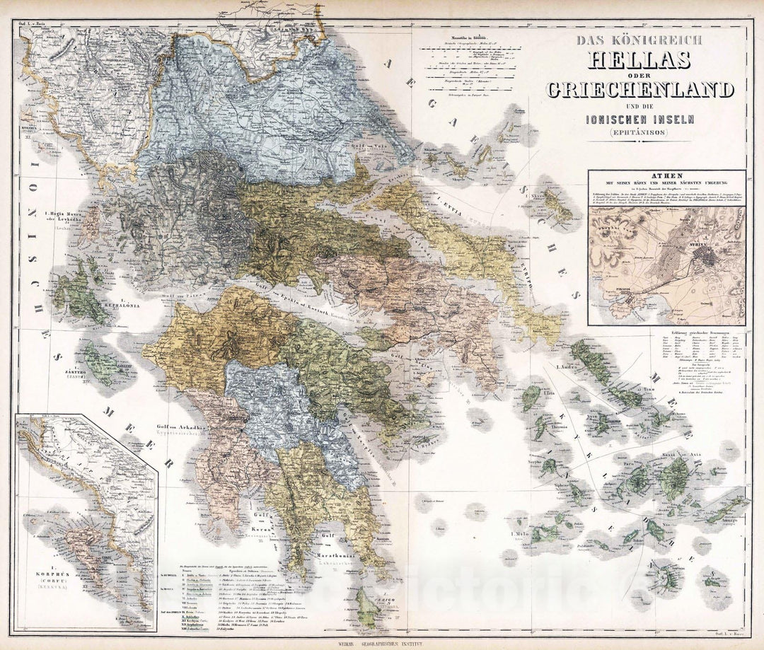 Historic Map : 1886 Kingdom of Hellas or Greece and the Ionic Islands. - Vintage Wall Art